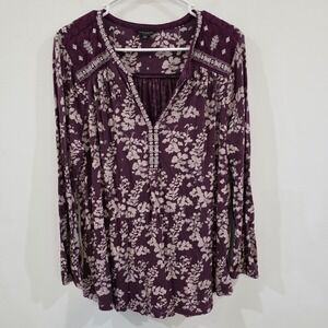 Lucky Brand Womens Top Size 1X Floral‎ Boho Cottage Embroidered Hippie